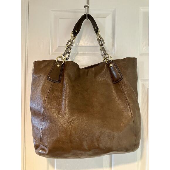 Coach Kristin XL Brown Leather Gold Link Chain Tote Bag Vintage Y2K - Picture 2 of 14
